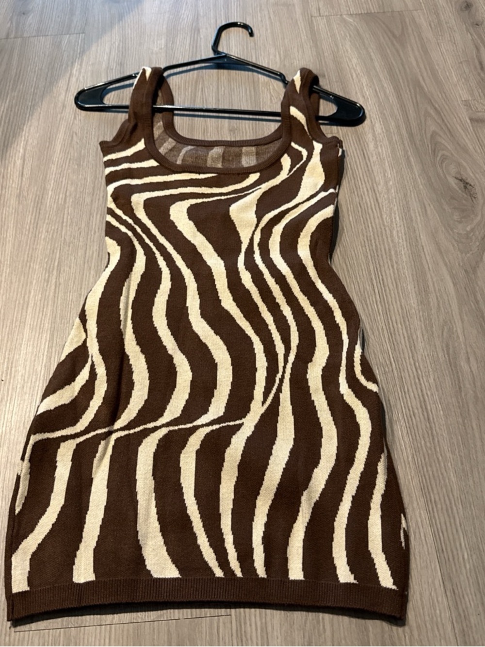Brown & Cream Zebra-Print Knit Tank Dress